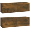 Image de vidaXL Ensemble De 2 Meubles Tv 100 X 30 X 30 Cm Chêne Fumé, Fixation Murale, Portes Abattantes