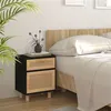 Image de vidaXL Table de chevet Noir Bois de pin massif et rotin naturel345608