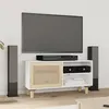 Image de vidaXL Meuble TV Blanc 80x30x40 cm Bois de pin massif et rotin naturel345612