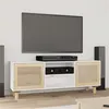 Image de vidaXL Meuble TV Blanc 105x30x40cm Bois de pin massif et rotin naturel345615