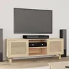 Image de vidaXL Meuble TV Marron 105x30x40 cm Bois de pin massif rotin naturel345617