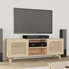 Image de vidaXL Meuble TV Marron 105x30x40 cm Bois de pin massif rotin naturel