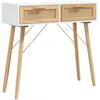 Image de vidaXL Vidaxl Table Console Blanc 80x30x75 Cm Bois Massif Pin /Rotin Naturel