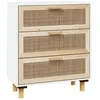 Image de vidaXL Vidaxl Buffet Blanc 60x30x70 Cm Bois De Pin Massif Et Rotin Naturel