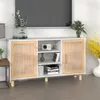 Image de vidaXL Buffet Blanc 105x30x60 cm Bois de pin massif et rotin naturel345639