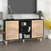 Image de vidaXL Buffet Noir 105x30x60 cm Bois de pin massif et rotin naturel345640