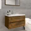 Image de vidaXL Meuble lavabo avec bassin intégré Chêne fumé Bois d'ingénierie3120342