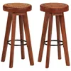 Image de vidaXL Vidaxl Tabourets De Bar 2 Pcs Cuir Véritable Et Bois D'acacia Solide