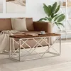 Image de vidaXL Table basse acier inoxydable et bois massif de récupération349965