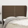 Image de vidaXL Tête de lit avec oreilles Marron foncé 147x23x118/128 cm Tissu