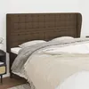Image de vidaXL Tête de lit avec oreilles Marron foncé 163x23x118/128 cm Tissu
