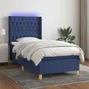 Image de vidaXL Sommier à lattes de lit matelas et LED Bleu 90x200 cm Tissu