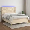 Image de vidaXL Sommier à lattes de lit matelas et LED Crème 140x190 cm Tissu