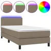 Image de vidaXL Sommier tapissier avec matelas et LED Taupe 90x200 cm Tissu