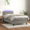 Image de vidaXL Sommier tapissier matelas et LED Gris clair 100x200 cm Velours