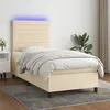 Image de vidaXL Sommier à lattes de lit et matelas et LED Crème 90x190 cm Tissu