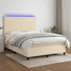 Image de vidaXL Sommier à lattes de lit et matelas et LED Crème 140x190cm Tissu
