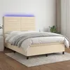 Image de vidaXL Sommier tapissier avec matelas et LED CrÃ¨me 140x190 cm Tissu