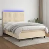 Image de vidaXL Sommier à lattes de lit et matelas et LED Crème 140x190cm Tissu