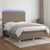 Image de vidaXL Sommier à lattes de lit et matelas et LED Taupe 140x200cm Tissu