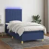 Image de vidaXL Sommier à lattes de lit et matelas et LED Bleu 90x200 cm Tissu