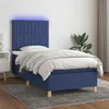 Image de vidaXL Sommier à lattes de lit et matelas et LED Bleu 100x200 cm Tissu