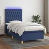 Image de vidaXL Sommier à lattes de lit et matelas et LED Bleu 100x200 cm Tissu