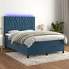 Image de vidaXL Sommier à lattes de lit matelas et LED Bleu foncé 140x190 cm
