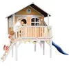 Image de Maisonnette Enfant Avec Toboggan Bleu, Bois Fsc, Marron/Blanc