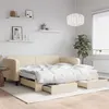 Image de vidaXL Lit de jour avec gigogne et tiroirs crème 100x200 cm tissu
