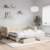 Image de vidaXL Lit de jour avec gigogne et tiroirs crÃ¨me 100x200 cm tissu