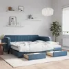 Image de vidaXL Lit de jour avec gigogne et tiroirs bleu 100x200 cm velours