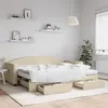 Image de vidaXL Lit de jour avec gigogne et tiroirs crème 90x200 cm tissu