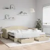 Image de vidaXL Lit de jour avec gigogne et tiroirs crème 100x200 cm tissu
