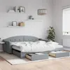 Image de vidaXL Lit de jour avec gigogne et tiroirs gris clair 100x200 cm tissu