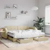 Image de vidaXL Lit de jour avec gigogne et tiroirs crème 80x200 cm tissu