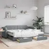 Image de vidaXL Lit de jour avec gigogne et tiroirs gris clair 90x200 cm tissu