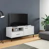 Image de vidaXL Meuble TV avec pieds en métal Blanc Bois de pin massif OSLO351023