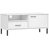 Image de vidaXL Vidaxl Meuble Tv Avec Pieds En Métal Blanc Bois De Pin Massif Oslo