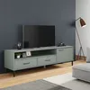 Image de vidaXL Meuble TV avec pieds en métal Gris Bois de pin massif OSLO