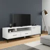 Image de vidaXL Meuble TV avec pieds en métal Blanc Bois de pin massif OSLO