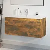 Image de vidaXL Meuble lavabo avec bassin intégré Chêne fumé Bois d'ingénierie3152888