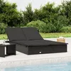 Image de vidaXL Chaise longue à 2 places avec coussins noir résine tressée319647