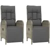 Image de vidaXL Vidaxl Chaises Inclinables D'extérieur Et Coussins2pcs Poly Rotin Gris