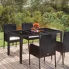 Image de vidaXL Table de jardin dessus en verre Noir 150x90x75cm Résine tressée319899