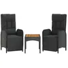 Image de vidaXL Vidaxl Salon De Jardin 3 Pcs Avec Coussins Noir Résine Tressée