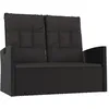Image de Banc De Jardin Inclinable Et Coussins Noir 118cm RÃ©sine TressÃ©e