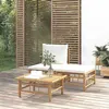 Image de vidaXL Salon de jardin 3 pcs avec coussins blanc crème bambou362297