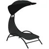 Image de vidaXL Vidaxl Chaise Longue Avec Auvent Noir 167x80x195 Cm Tissu Et Acier