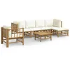 Image de vidaXL Salon De Jardin 7 Pcs Avec Coussins Blanc Crème Bambou